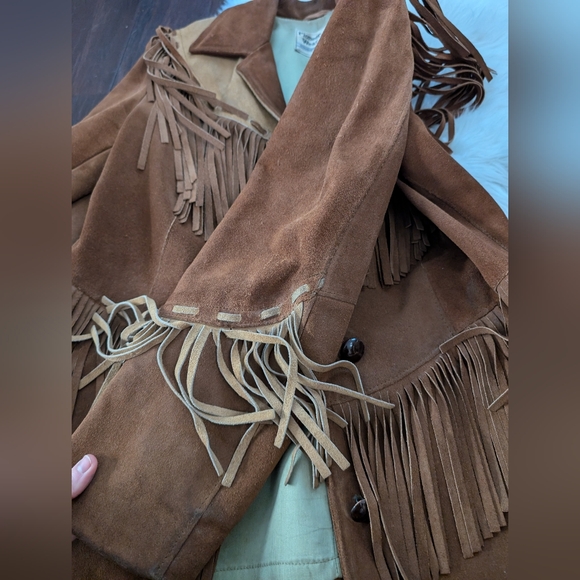 Pioneer Wear Vintage Suede Leather Fringe Jacket Size 16 Cowboy Cowgirl Western - Picture 6 of 11
